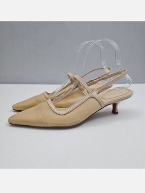 Vince Venice Slingback Kitten Heel Sandal Womens 9 Birch Sand Mesh Leather